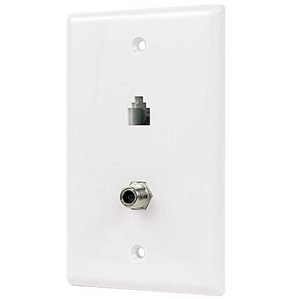 028-WP/F81R11 Vertical Cable 028 Series Wall Plate with F-81 + RJ11 or RJ14 Connectors Standard Single-Gang - White