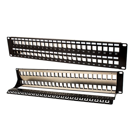 043-379/S/48/2U Vertical Cable Blank Patch Panel 48 Port Shielded with Ground and Cable Manager - Black