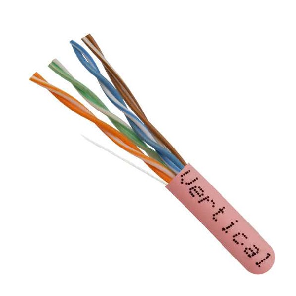 055-461/P/PK Vertical Cable 055-461 Series 24 AWG 8 Unshielded Twisted Pair Solid Bare Copper CMP Plenum Cat5e Cable - 1000' Pull Box - Pink