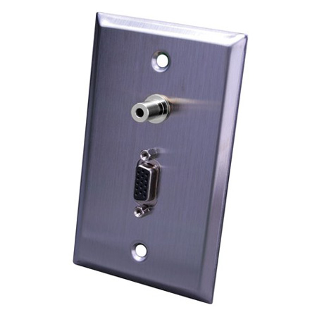 Vanco Stainless Steel S-VGA + 3.5mm Wall Plate