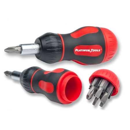 19120C Platinum Tools 8-in-1 Ratcheted Stubby Screwdriver Clamshell