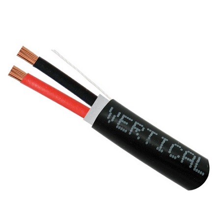 209-2324/DB Vertical Cable 12 AWG 2 Conductors Stranded Bare Copper Non-Plenum Direct Burial Audio Cable - 500' Spool - Black
