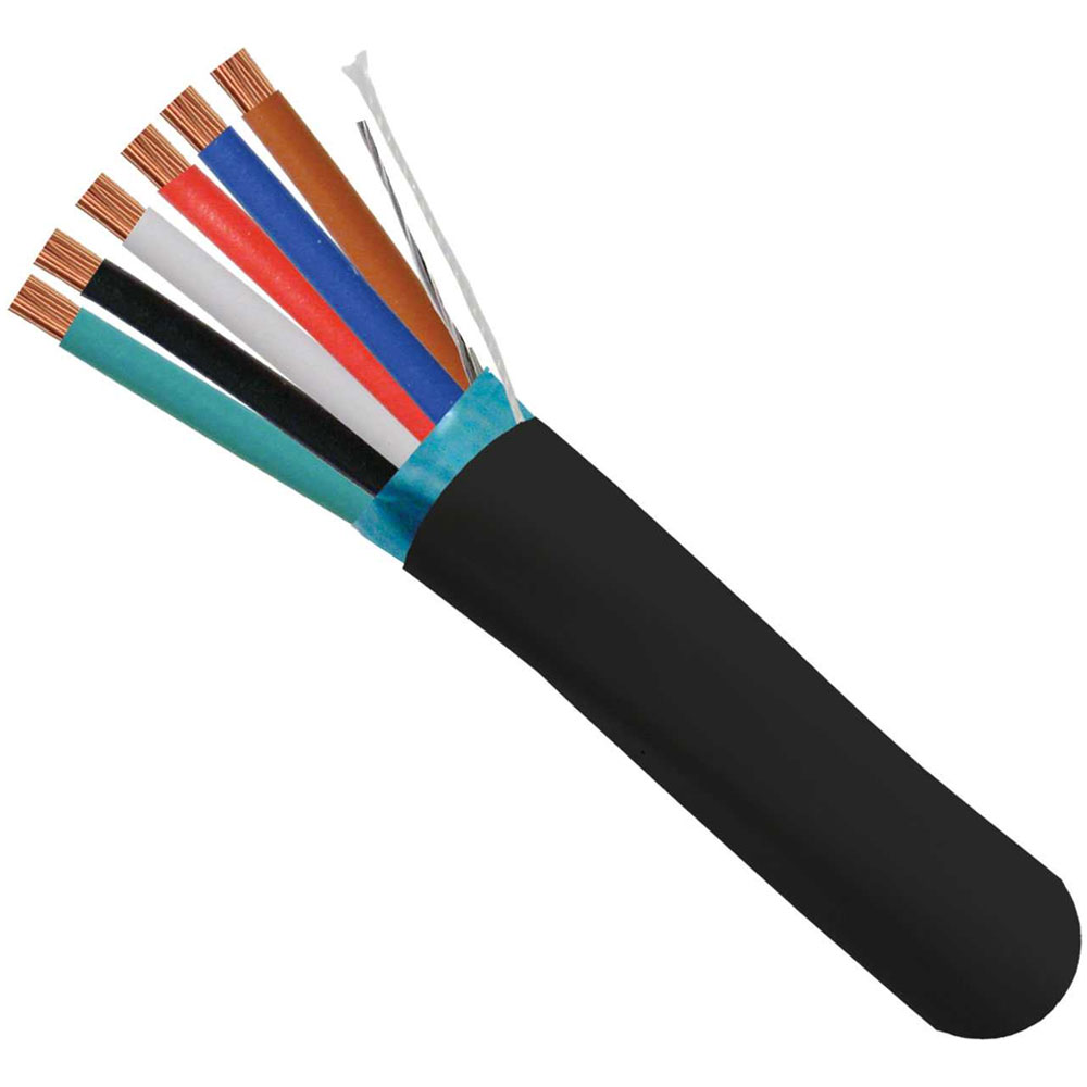 211-186ST/S/DB Vertical Cable 18 AWG 6 Conductors Shielded Stranded Bare Copper CMR Non-Plenum Direct Burial Alarm Security Cable - 1000' Spool - Black