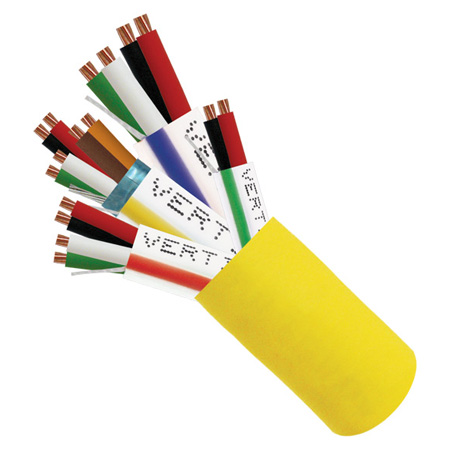 214-2330/P/YL Vertical Cable 22 AWG 3 Twisted Pairs 6 Conductors Shielded + 18 AWG 4 Conductors Unshielded + 22 AWG 4 Conductors Unshielded + 22 AWG 2 Conductors Unshielded Stranded Bare Copper Conductors CMP/CL3P Access Control Cable - 500' Spool - Yellow