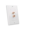 Show product details for 28146W Vanco Wall Plate 1 Pair Binding Post Gold Decor White
