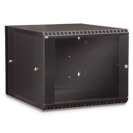 3130-3-001-09 Kendall Howard 9U Linier Glass Door Swing-out Wall Mount Cabinet - Black Finish - 23.5"W x 18.88"H x 25.99"D
