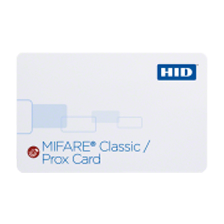 3500RGGNNM-100 HID 350 MIFARE Classic + Prox card Standard PVC Both interfaces programmed Plain White with Gloss Finish Front Plain White with Gloss Finish Back No Printed MIFARE Card Numbering No slot punch Sequential Matching Encoded/Printed Inkjetted Proximity Card Numbering - 100 Pack