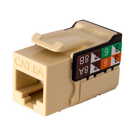 353-V2817/C6AIV Vertical Cable CAT6A Data Grade Keystone U-Jack 90° 8x8 Conductors - Ivory