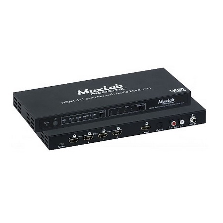 500437 Muxlab HDMI 4x1 Switcher with Audio Extraction 4K/60