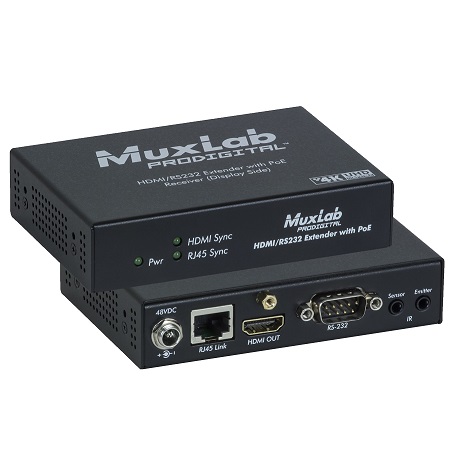500454-PoE-RX Muxlab HDMI / RS232 Receiver with PoE HDBT UHD-4K