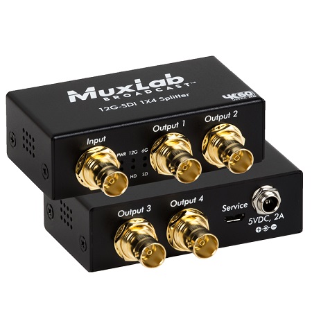 500727 Muxlab 12G-SDI 1X4 Splitter, 4K/60