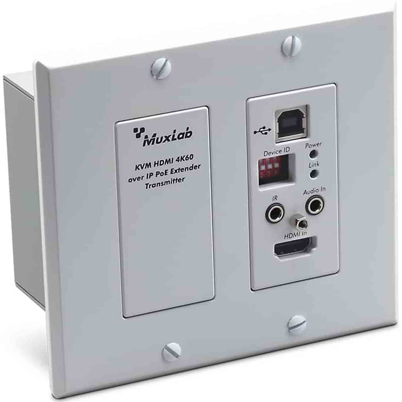 500800-TX-WP-WH MuxLab KVM / HDMI over IP PoE TX Wall-Plate 4K/60