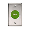 Show product details for 908-GE-MO x 32D Dormakaba Rutherford Controls Exit Symbol Momentary Action Mushroom Button - Brushed Stainless Steel Faceplate - Green Cap