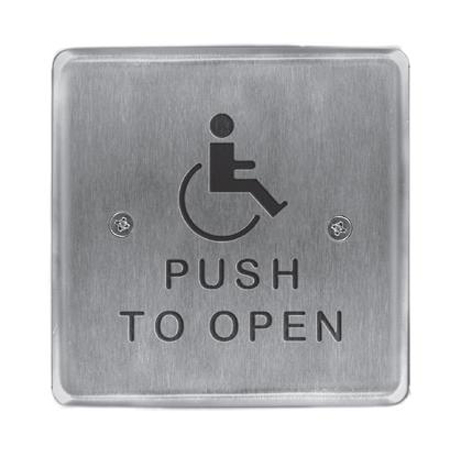 946HPS45-MO x 32D Dormakaba Rutherford Controls 4.5" Square Plate with Handicap Logo and Push to Slow Text Momentary x 32D