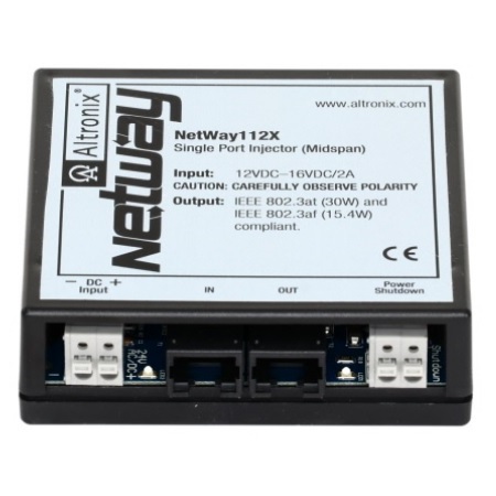 NETWAY112X Altronix Midspan Injector, Single Port, 10/100 PoE+, 30W, 12VDC, Shutdown Trigger