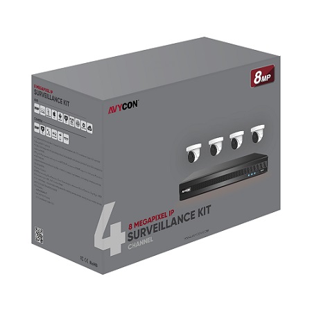 AVK-NS81E4-2T AVYCON 8MP Plug & Play IP Kit with 4 of 8MP Infinite-Star IP Turret Cameras and 4CH PoE 4K NVR with 2TB HDD