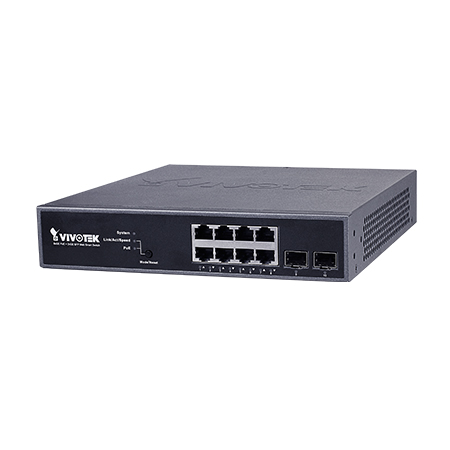 AW-GEV-104B-130 Vivotek 8 Gigabit PoE Ports + 2 Gigabit SFP Ports 130W Total Budget VivoCam Web Smart Managed Desktop PoE Switch