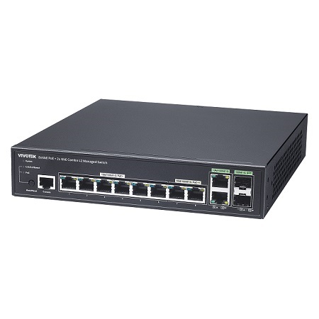 AW-GEV-108A-130 Vivotek 8-Port GbE RJ45(PoE) +2-Port GbE SFP Web Smart Managed PoE Switch 8xGbE PoE + 2xGbE Combo VIVOCAM L2 Managed PoE Switch
