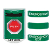 Show product details for CP-SS13-EN STI 3-in-1 Stopper Station Kit - Green - Indoor Cover - Key-to-Reset/Turn-to-Reset/Momentary with EMERGENCY EXIT, EMERGENCY, and BLANK Label English
