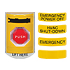 Show product details for CP-SS23-EN STI 3-in-1 Stopper Station Kit - Yellow - Indoor Cover - Key-to-Reset/Turn-to-Reset/Momentary with EMERGENCY POWER OFF, HVAC SHUT-DOWN, EMERGENCY, and BLANK Label English
