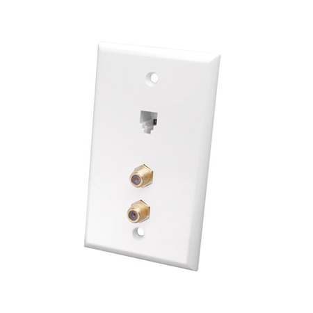 CWP592TIX Vanco Wall Plate Phone Jack / 2 Coax 4C Ivory