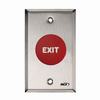 Show product details for 908-RE-MO x 32D Dormakaba Rutherford Controls Exit Symbol Momentary Action Mushroom Button - Brushed Stainless Steel Faceplate - Red Cap
