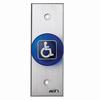 Show product details for 916N-B-MO x 28 Dormakaba Rutherford Controls Narrow Blank Symbol Momentary Action Tamper-proof Mushroom Button - Brushed Anodized Aluminum Faceplate - Blue Cap