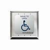 Show product details for 950THW6 Dormakaba Rutherford Controls 6" Round Touch less Short Range Actuator with Handicap Logo and 'Wave To Open' Text