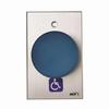 Show product details for 990-BH-MO x 28 Dormakaba Rutherford Controls Handicap Symbol Momentary Action Oversized Tamper-proof Button - Brushed Anodized Aluminum Faceplate - Blue Cap