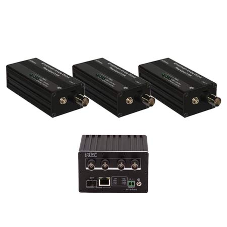 EECF-3KT-B KBC Networks eCopper Kit for 2 PoE Cameras 10/100Mbps Auto-sensing PSE Ethernet over Coax Kit Consisting of 2 x EECF1-LS1-T-MN-B Transmitters 1 x EECF4-DN1-R-WN-B receiver and 1 x GST160A48 Power Supply