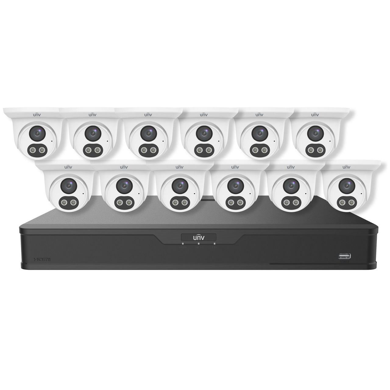 EK-BQ2P16UDLT412T4 Uniview Easy Series 16 Channel NVR 160Mbps Max Throughput - No HDD with 12 x IPC3614LB-AF28K-DL 4MP Eyeball IP Security Camera