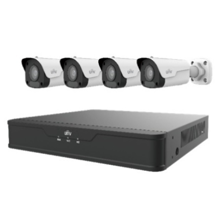 EK-S31P4B44T1-V3 Uniview Easy S3-P Series 4 Channel NVR 64Mbps Max Throughput - 1TB with 4 Port PoE with 4 x EC-B4F28M-V3 4MP Bullet IP Security Camera