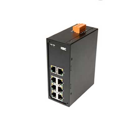 ESUL8-DA KBC Networks Industrial Ethernet switch Layer 2 unmanaged 8 electrical 10/100Mbps LAN ports 12-36Vdc input DIN rail mount US power plug