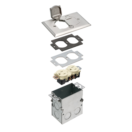 Arlington Floor Box Kit with Steel Box and Metal Cover with Flip Lids