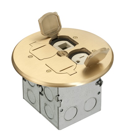 FLB6242MB Arlington Industries RND Brass Floor Box 2G Flip