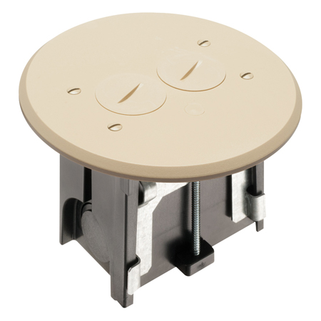 FLBAR101LA Arlington Industries 1-Gang Adjustable Non-Metallic Floor Box for New Floors w/ Round Cover - Light Almond