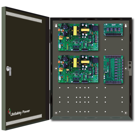 FPO150/150-C8D8E2 LifeSafety Power 8 Door 12 Amp 12VDC and 6 Amp 24VDC 8 Lock and 8 Auxiliary Distribution Outputs Access Control and CCTV Power Supply in UL Listed Indoor 16" W x 20" H x 4.5" D Electrical Enclosure