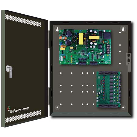 FPO250-C8E1 LifeSafety Power 8 Door 20 Amp 12VDC or 10 Amp 24VDC 8 Lock Control Access Control and CCTV Power Supply in UL Listed Indoor 12" W x 14" H x 4.5" D Electrical Enclosure