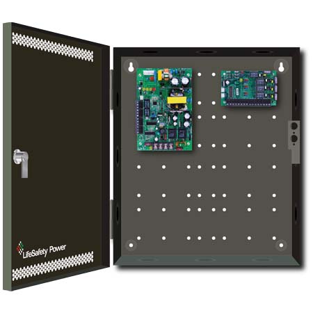 FPO75-C4E1 LifeSafety Power 4 Door 6 Amp 12VDC or 3 Amp 24VDC 4 Lock Control Access Control and CCTV Power Supply in UL Listed Indoor 12" W x 14" H x 4.5" D Electrical Enclosure
