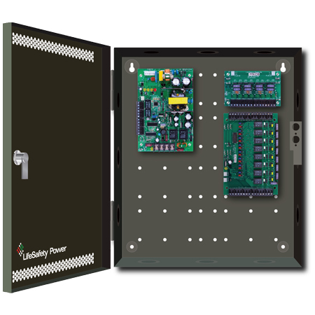 FPO75-C8PD8PE1 LifeSafety Power 8 Door 6 Amp 12VDC 8 Lock and 8 Auxiliary Class II Distribution Outputs Access Control and CCTV Power Supply in UL Listed Indoor 12" W x 14" H x 4.5" D Electrical Enclosure