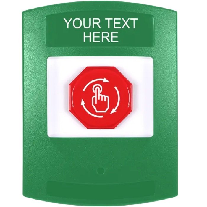 G3A109ZA-EN STI G3 Multipurpose Push Button No Camera Green No Cover Turn-To-Reset Custom Text - English