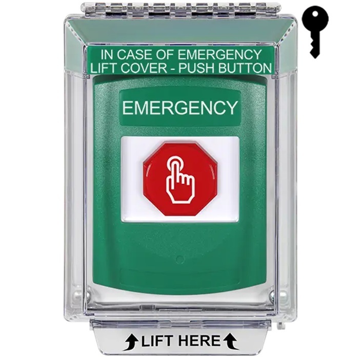 G3A132EM-EN STI G3 Multipurpose Push Button No Camera Green 14010 Flush without Sound Key-To-Reset Emergency - English