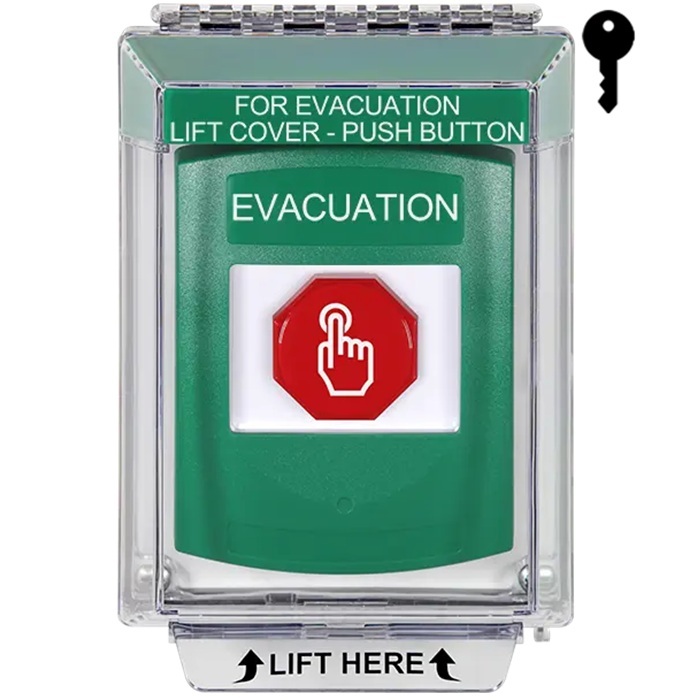 G3A132EV-EN STI G3 Multipurpose Push Button No Camera Green 14010 Flush without Sound Key-To-Reset Evacuation - English
