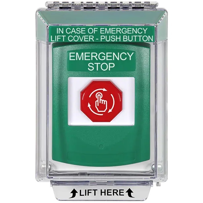 G3A139ES-EN STI G3 Multipurpose Push Button No Camera Green 14010 Flush without Sound Turn-To-Reset Emergency Stop - English