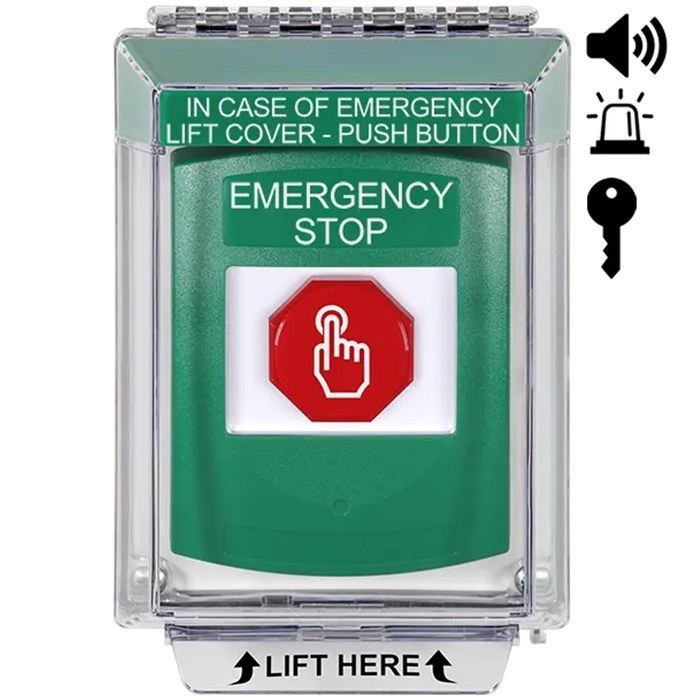 G3A142ES-EN STI G3 Multipurpose Push Button No Camera Green 14020 Flush with Sound Key-To-Reset Emergency Stop - English