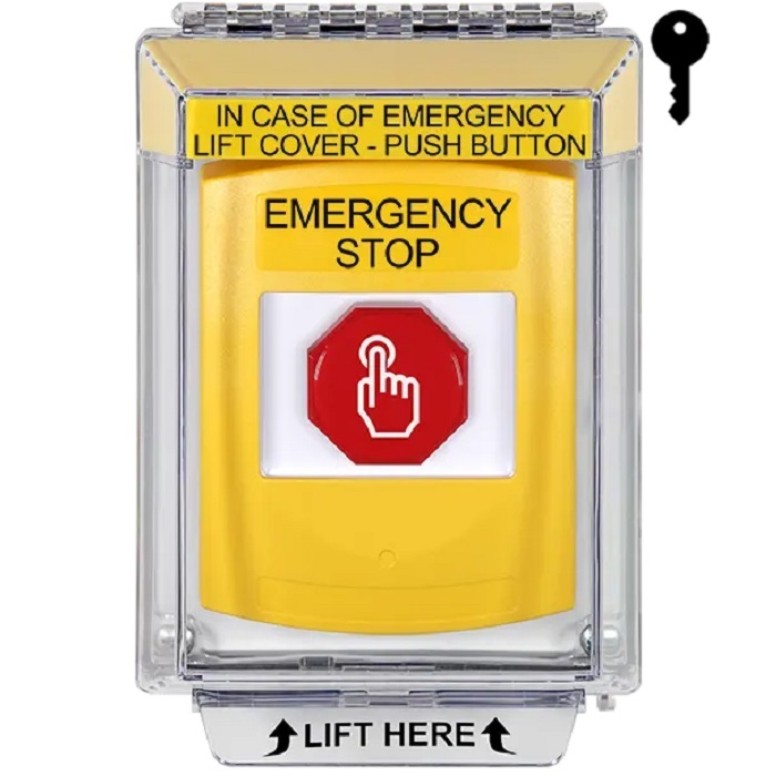 G3A232ES-EN STI G3 Multipurpose Push Button No Camera Yellow 14010 Flush without Sound Key-To-Reset Emergency Stop - English