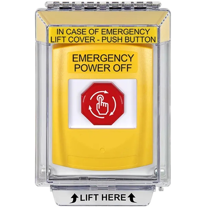 G3A239PO-EN STI G3 Multipurpose Push Button No Camera Yellow 14010 Flush without Sound Turn-To-Reset Emergency Power Off - English
