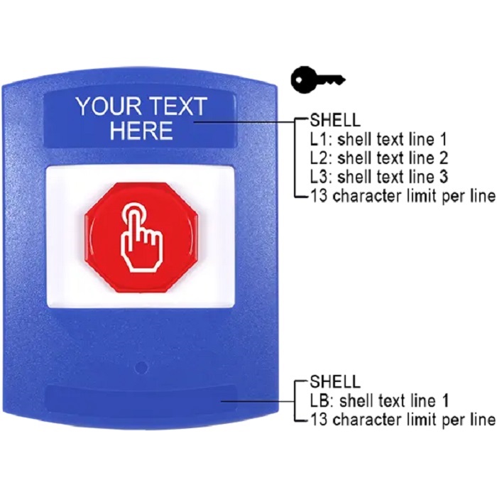 G3A402ZA-EN STI G3 Multipurpose Push Button No Camera Blue No Cover Key-To-Reset Custom Text - English