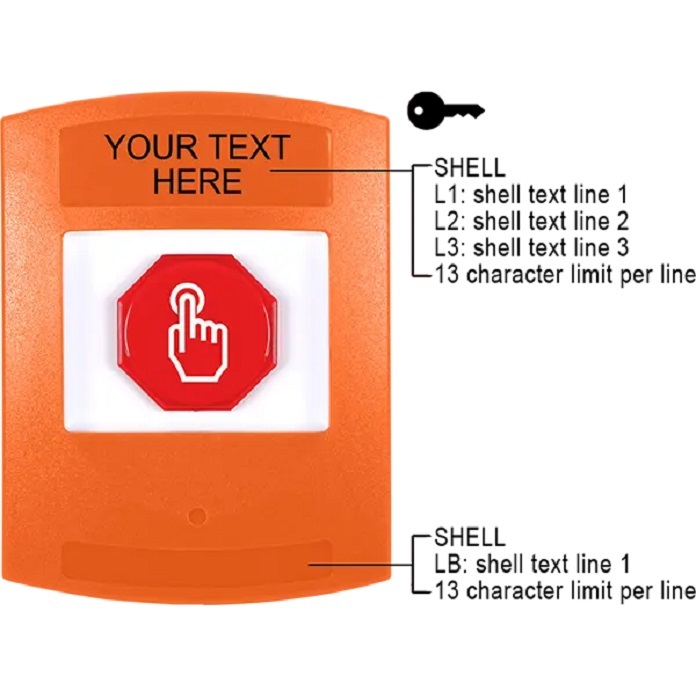 G3A502ZA-EN STI G3 Multipurpose Push Button No Camera Orange No Cover Key-To-Reset Custom Text - English