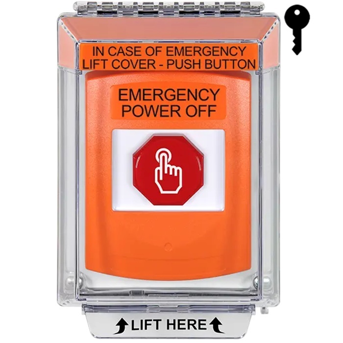 G3A532PO-EN STI G3 Multipurpose Push Button No Camera Orange 14010 Flush without Sound Key-To-Reset Emergency Power Off - English